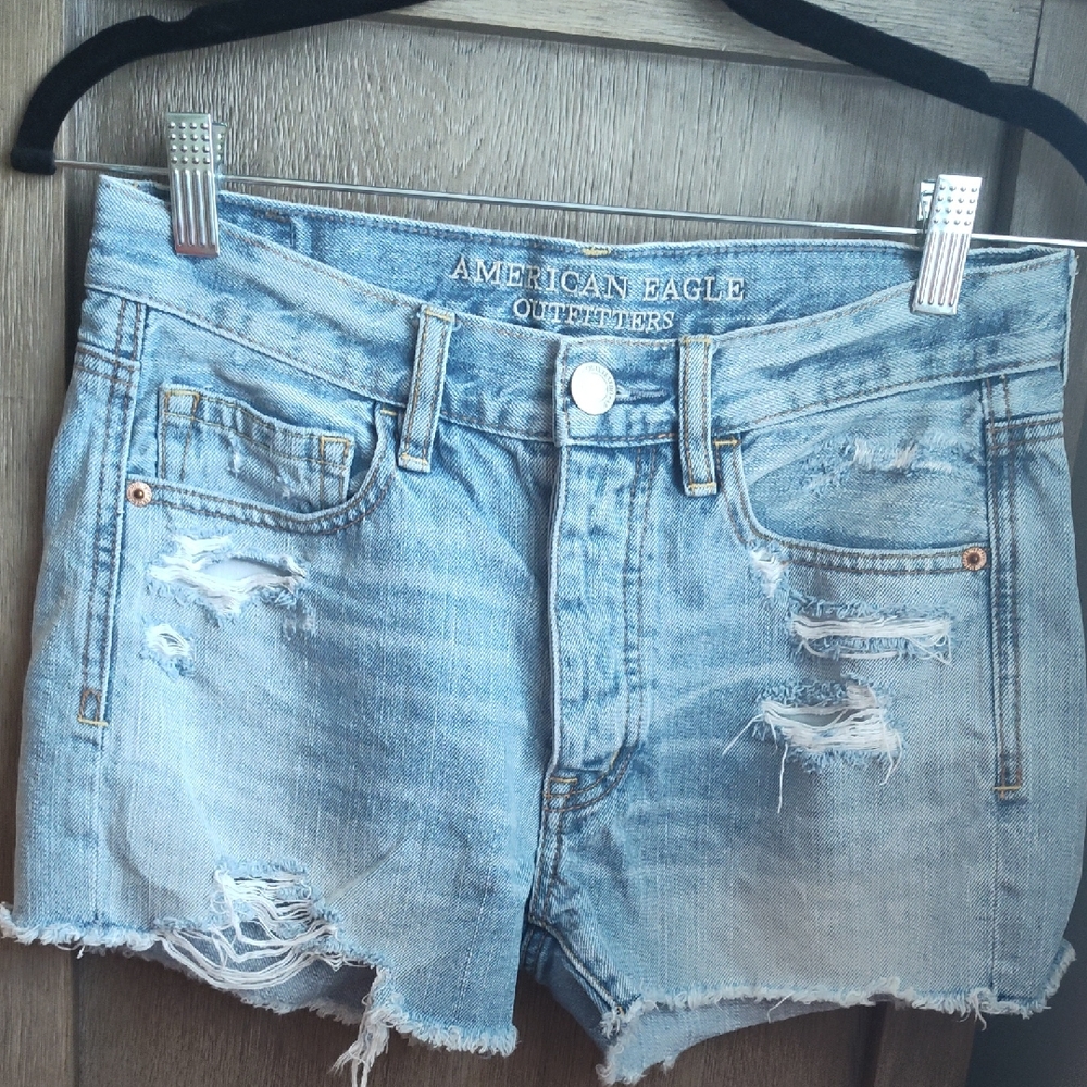 American Eagle Outfitters Light Blue Ripped Jean Shorts